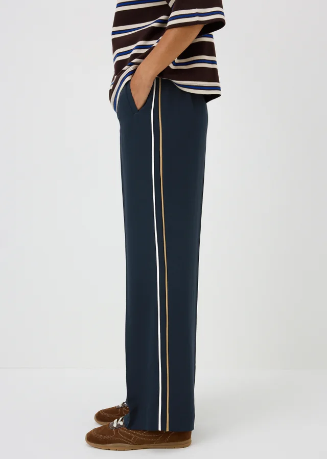 Petite Navy Side Stripe Wide Leg Trousers