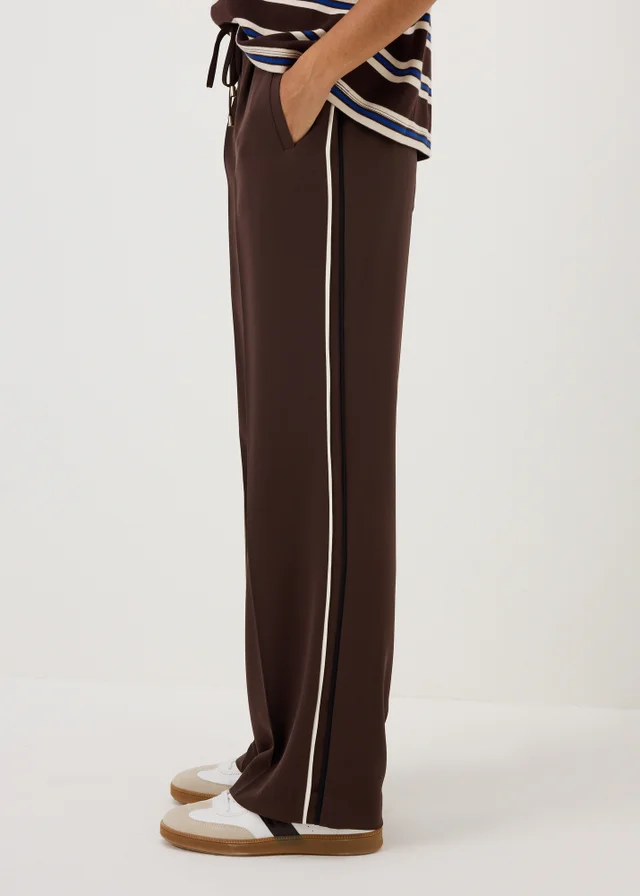 Petite Chocolate Brown Side Stripe Ponte Wide Leg Trousers
