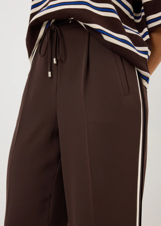 Petite Chocolate Brown Side Stripe Ponte Wide Leg Trousers