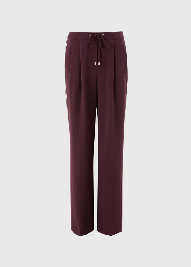 Burgundy Petite Side Stripe Wide Leg Trousers