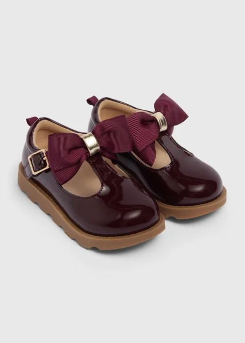 Girls Burgundy Bow Ballet Shoes (Younger 4-12) - 4 Infants Image 1