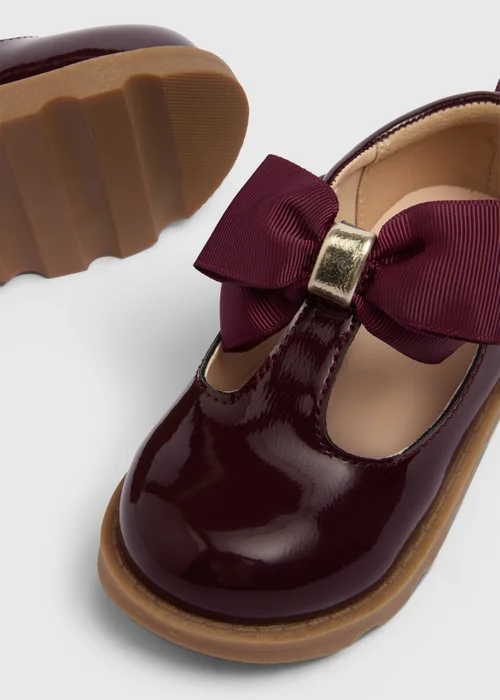 Girls Burgundy Bow Ballet Shoes (Younger 4-12) - 4 Infants Image 2