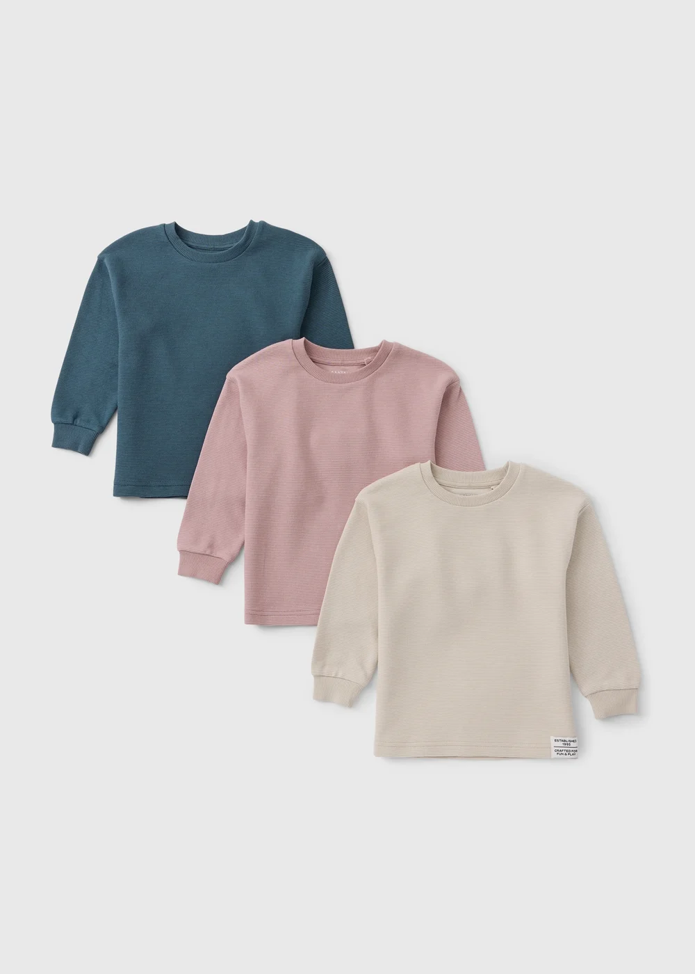 3 Pack Boys Multi Ribbed Long Sleeve T-Shirts (1-8yrs) - 2-3 Yrs Image 1