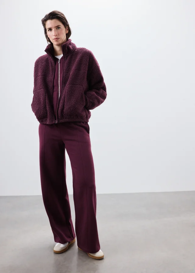 Burgundy Wide Leg Co Ord Jogging Bottoms