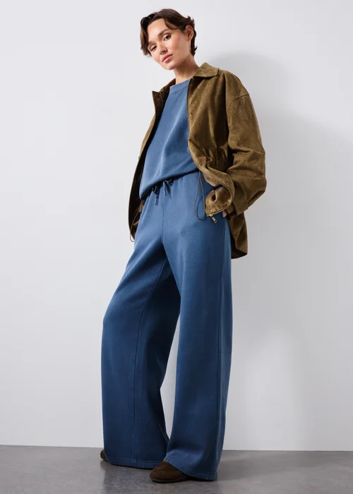 Denim Blue Acid Wash Wide Leg Co Ord Jogging Bottoms - XS Image 1