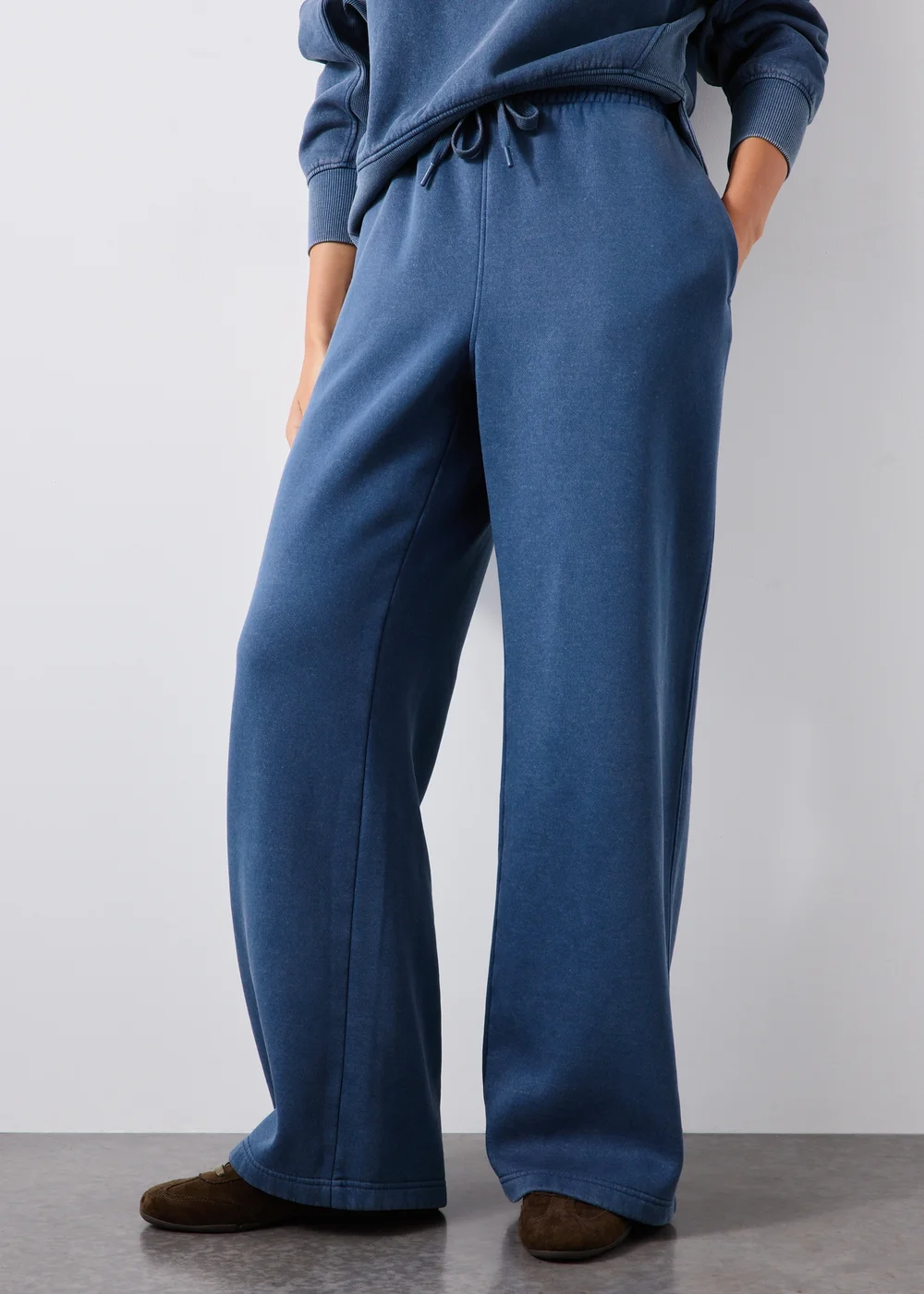 Denim Blue Acid Wash Wide Leg Co Ord Jogging Bottoms - XS Image 2