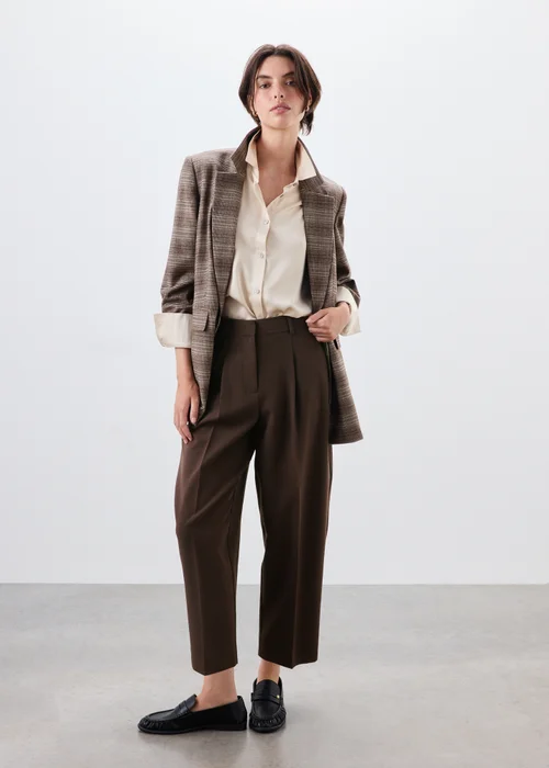 Brown Barrel Leg Trousers - 8/L29 Image 1