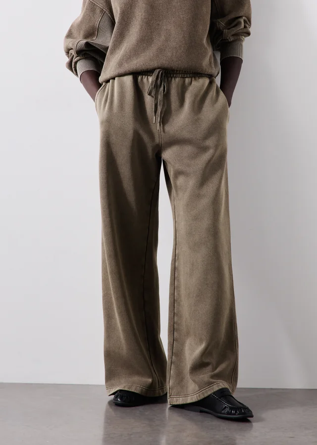 Brown Acid Wash Wide Leg Jogging Bottoms