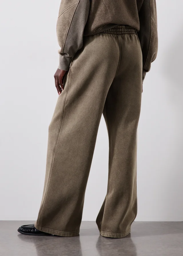 Brown Acid Wash Wide Leg Jogging Bottoms