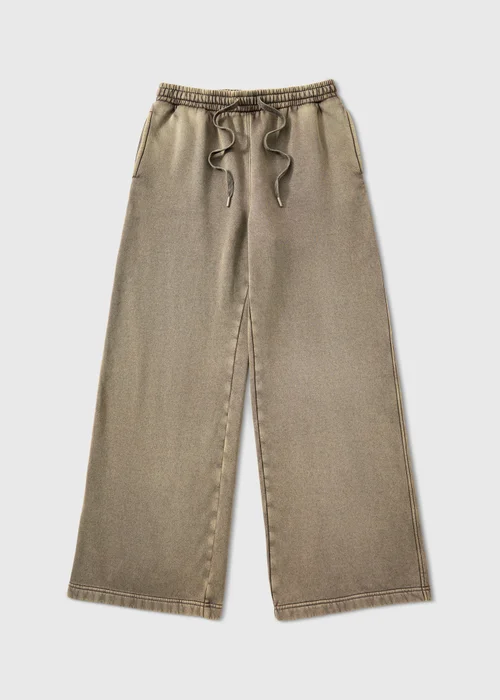 Brown Acid Wash Wide Leg Jogging Bottoms - XS Image 5