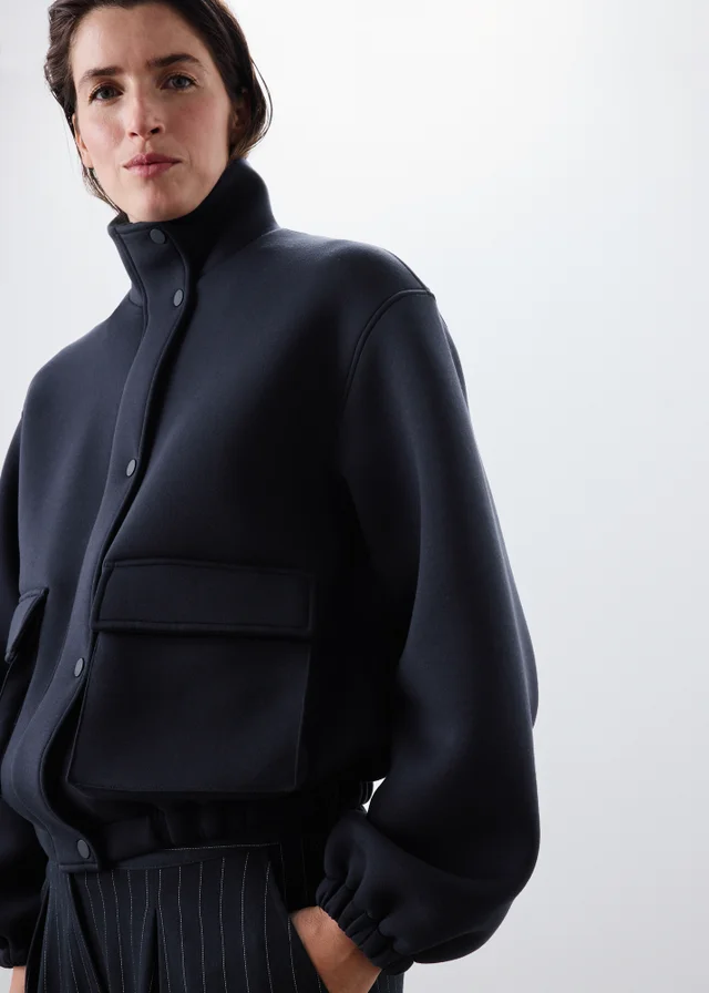 Navy Neoprene Bomber Jacket