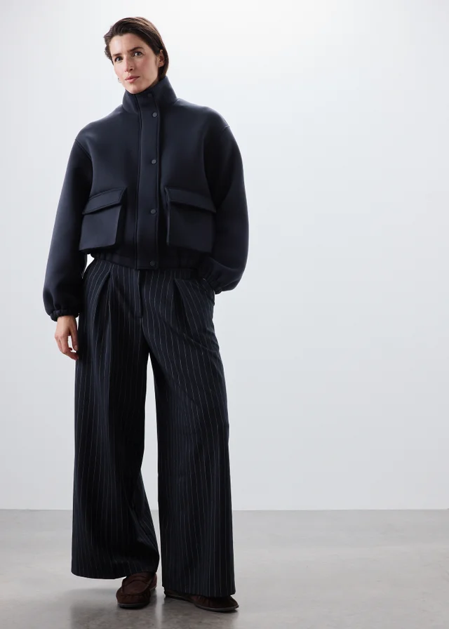 Navy Neoprene Bomber Jacket