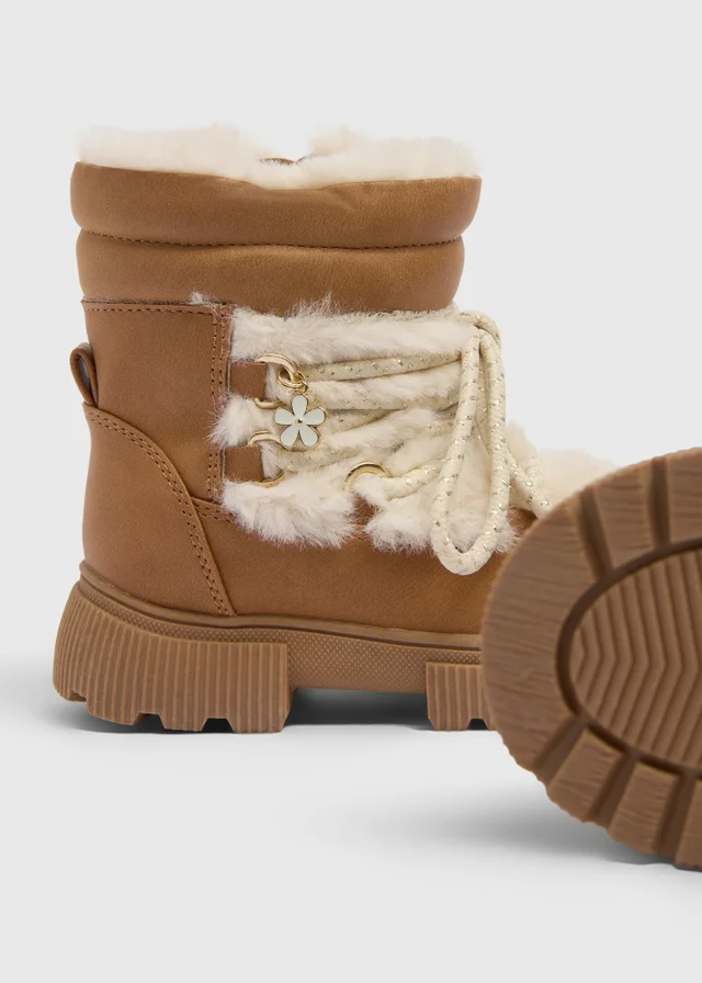 Girls Tan Lace Up Hiker Boots (Younger 4-12)