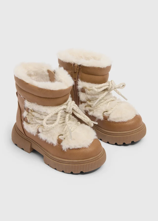 Girls Tan Lace Up Hiker Boots (Younger 4-12)