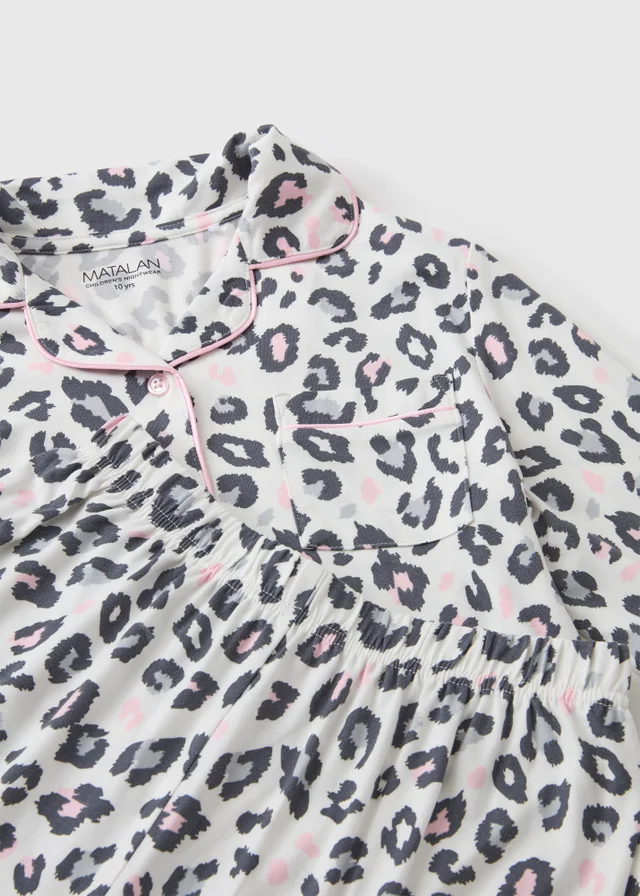 Girls Grey Leopard Print Pyjama Set (7-13yrs)