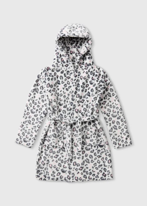 Girls Grey Leopard Print Dressing Gown (1-13yrs) - 2-3 Yrs Image 1