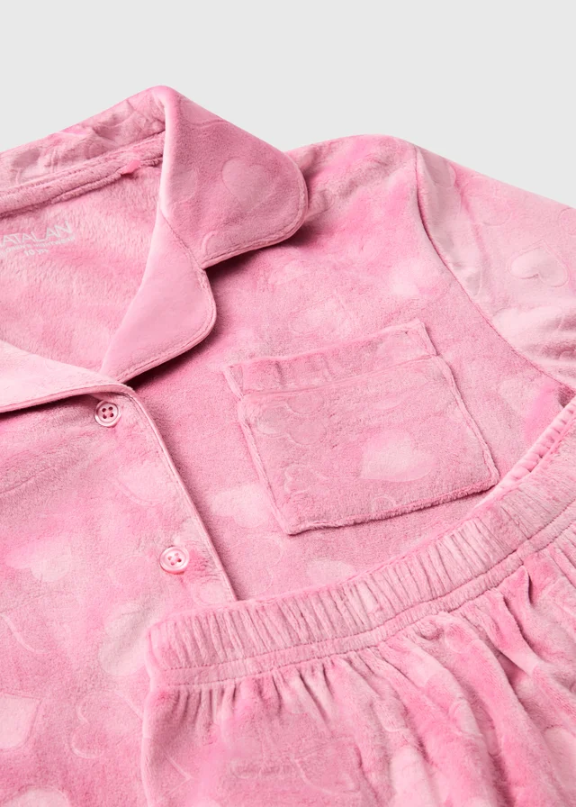 Girls Pink Heart Fleece Pyjama Set (1-13yrs)