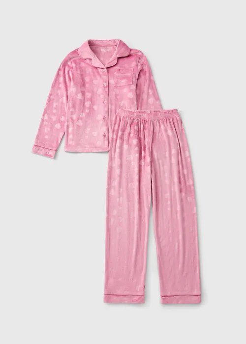 Girls Pink Heart Fleece Pyjama Set (1-13yrs) - 1 to 1 half years Image 1