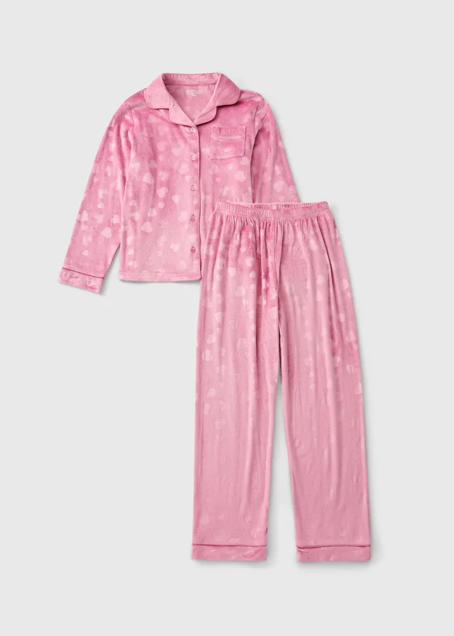 Girls Pink Heart Fleece Pyjama Set (1-13yrs)