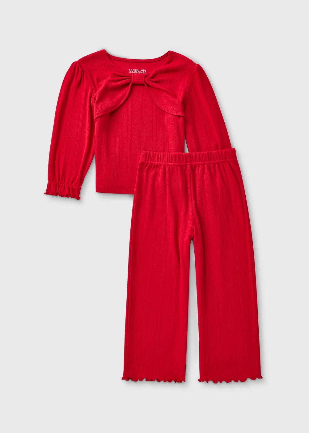 Girls Red Bow Detail Ribbed Nightwear Set (1-7 Yrs) - 1-1.5 Yrs Image 1