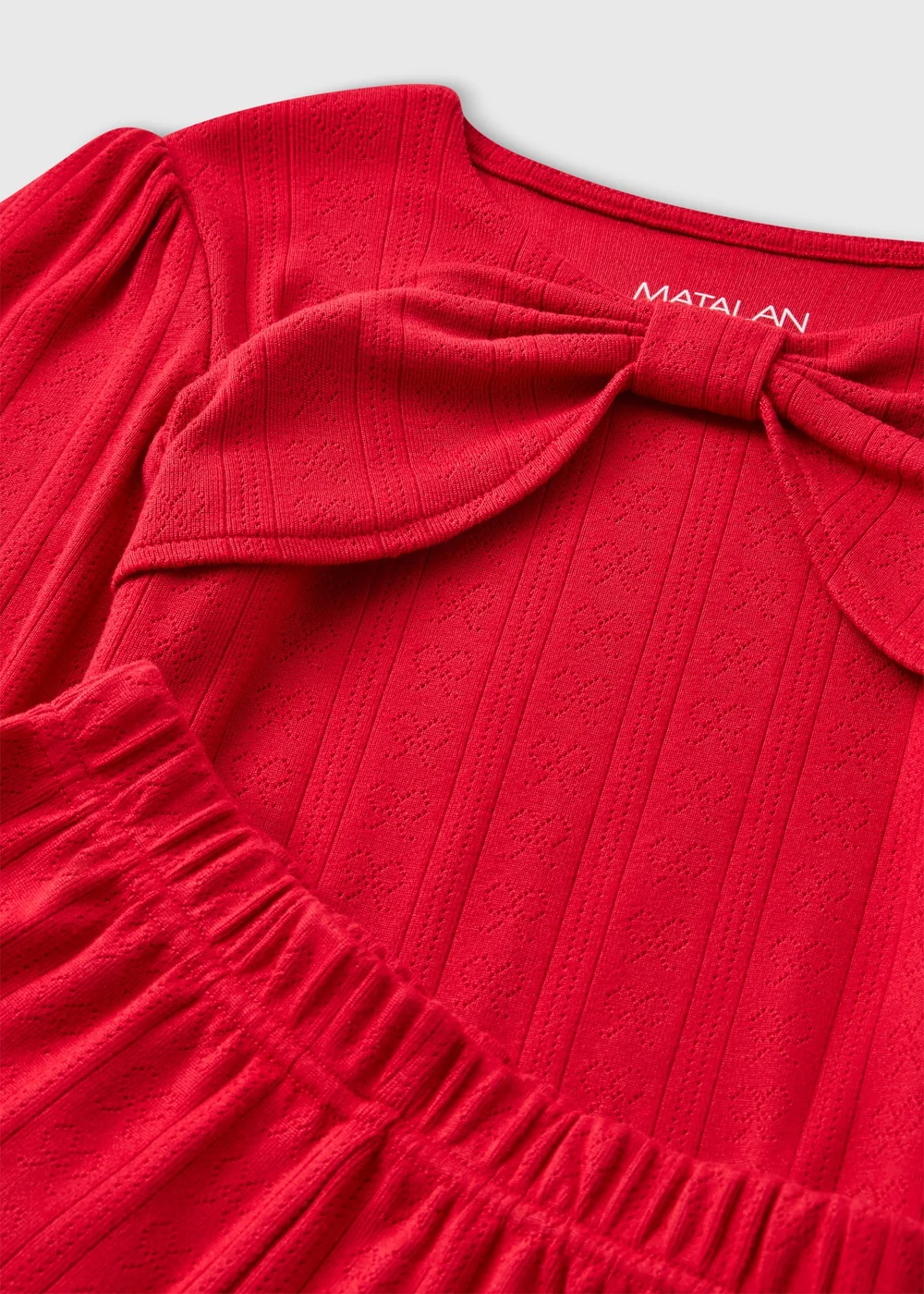 Girls Red Bow Detail Ribbed Nightwear Set (1-7 Yrs) - 1-1.5 Yrs Image 2