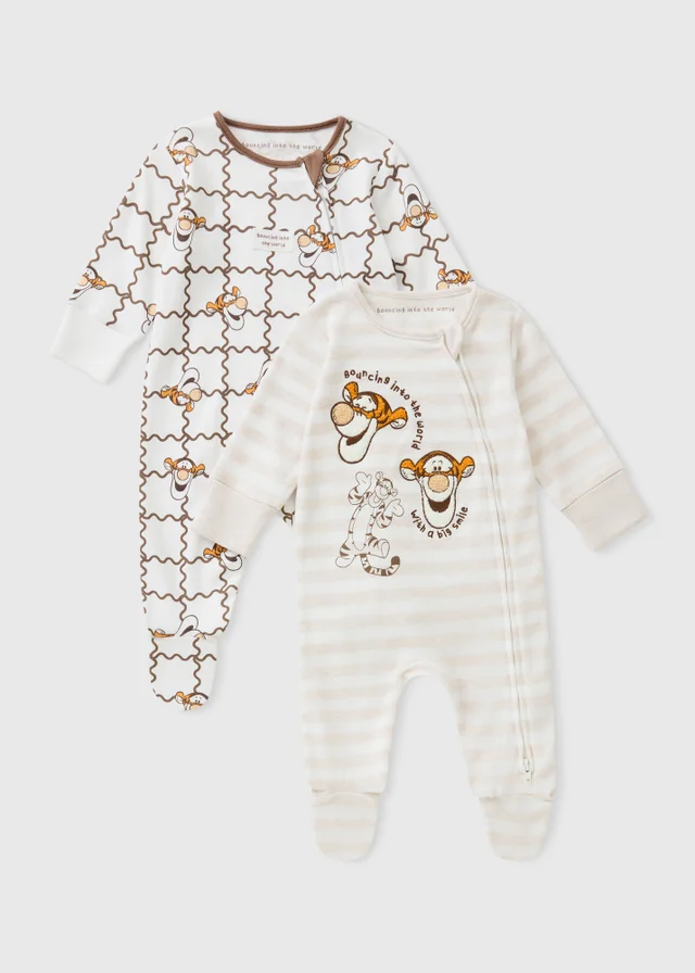 2 Pack Baby Beige Tigger Sleepsuit