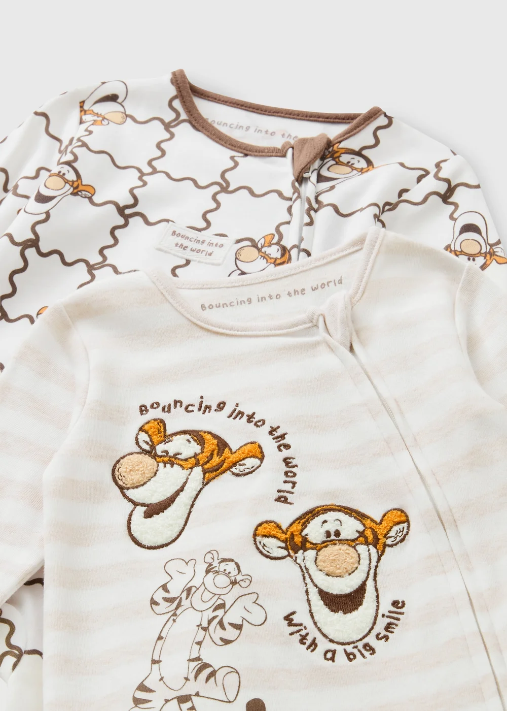 2 Pack Baby Beige Tigger Sleepsuit - Up to 1 Month Image 2