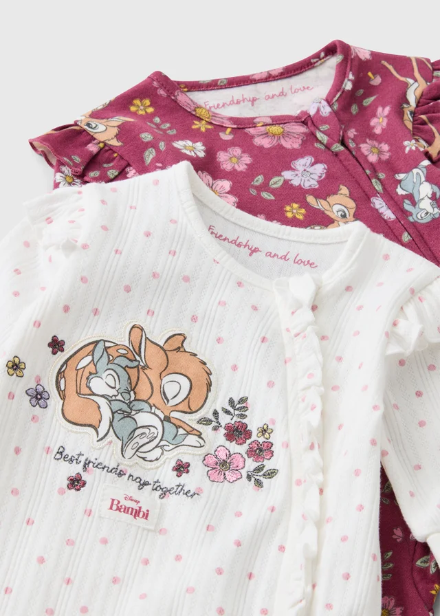 Disney 3 Pack Baby Burgundy Bambi Sleepsuits (0-18mths)