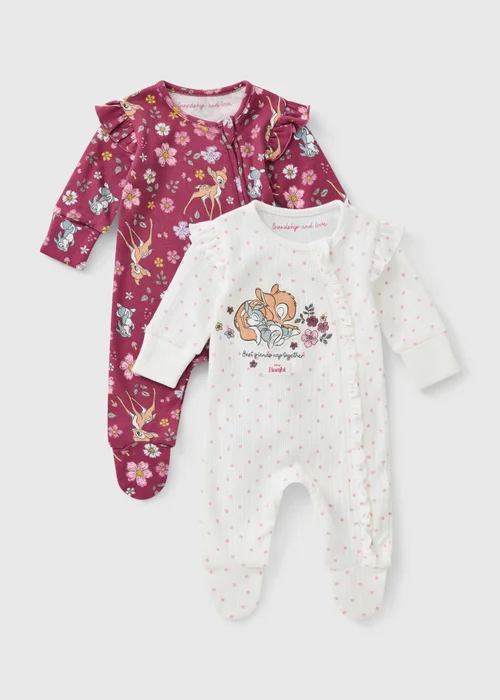 Disney 3 Pack Baby Burgundy Bambi Sleepsuits (0-18mths) - Up to 1 Month Image 1