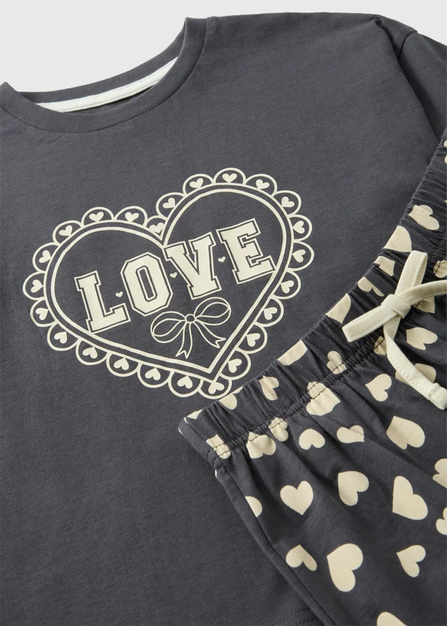 Girls Grey Love Pyjama Set (7-13yrs)