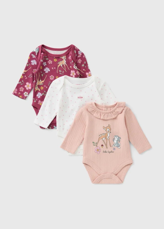 Disney 3 Pack Baby Pink Bambi Bodysuits (0-18mths)