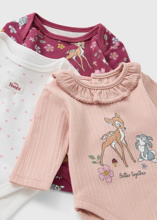 Disney 3 Pack Baby Pink Bambi Bodysuits (0-18mths) - First Size Image 2