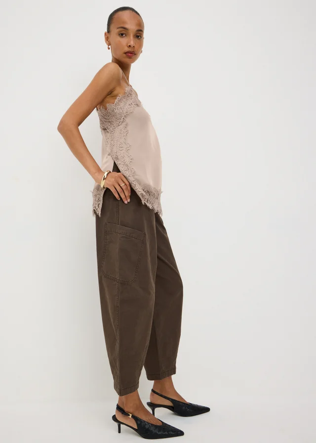 Papaya Petite Mocha Satin Lace Cami Top