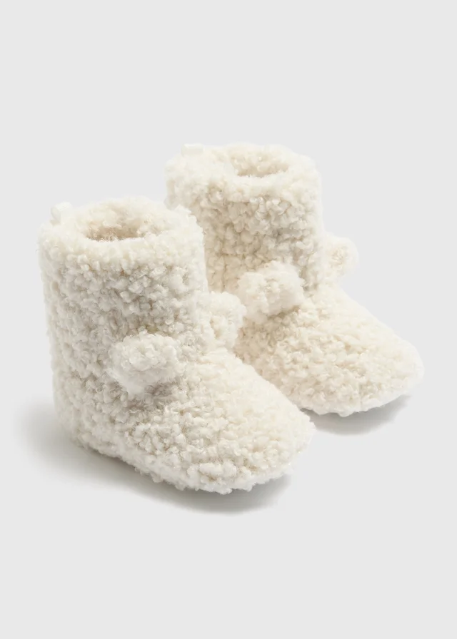 Cream Soft Sole Borg Boots (0-18mths)