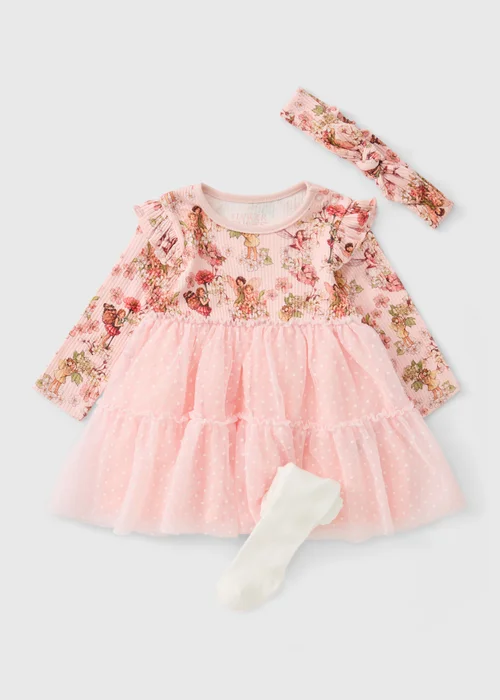 Baby Pink Flower Fairies Dress & Tights Set (Newborn-18 mnths) - Up to 1 Month Image 1