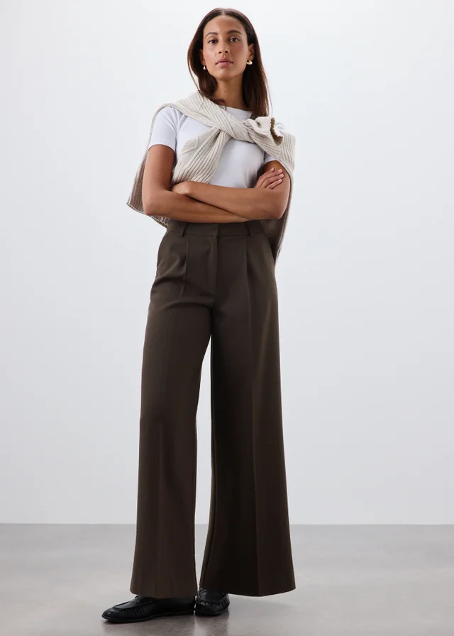 Chocolate Solid Wide Leg Trousers