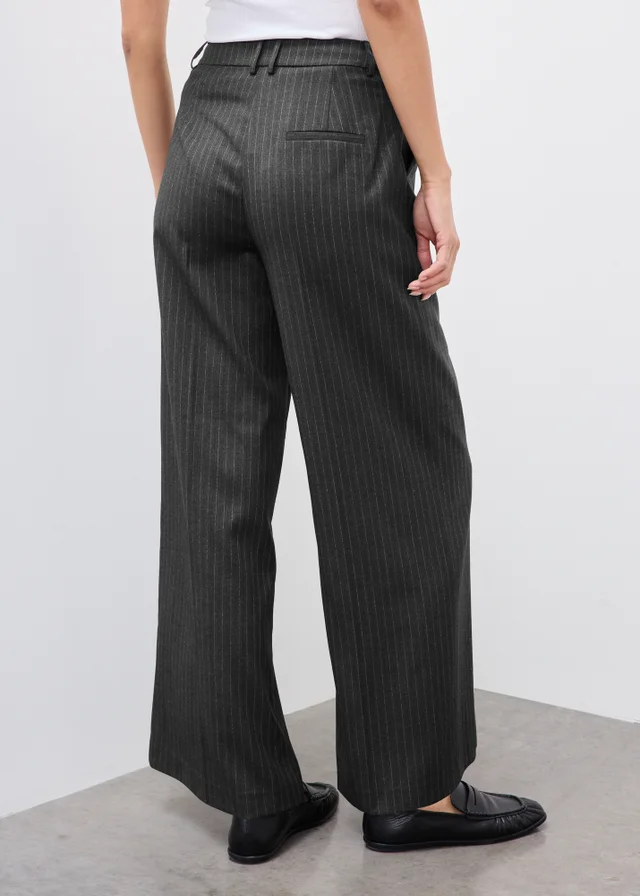 Grey Pinstripe Wide Leg Trousers