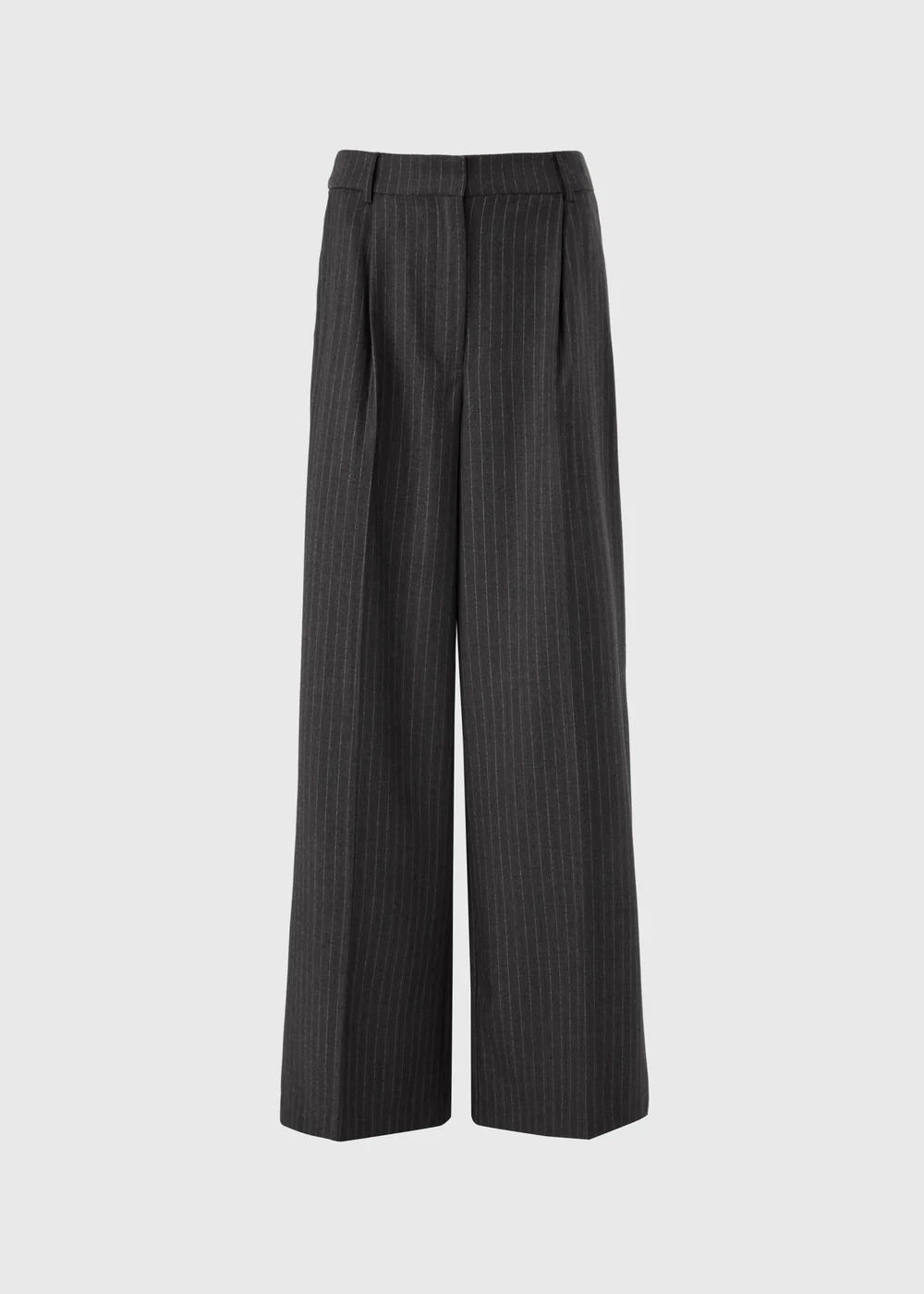 Grey Pinstripe Wide Leg Trousers - 22/L29 Image 4