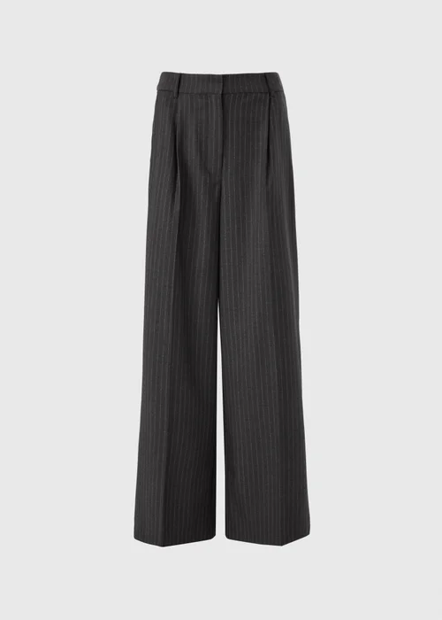 Grey Pinstripe Wide Leg Trousers - 22/L29 Image 4
