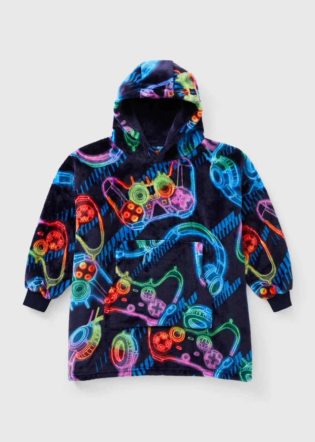 Boys Navy Gaming Print Fleece Hoodie