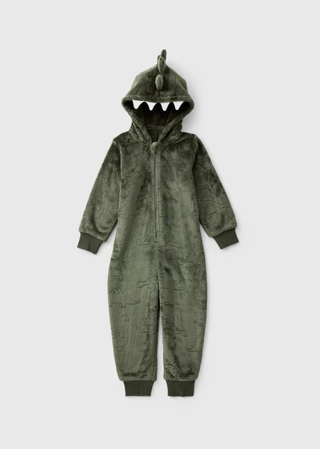 Boys Green Dino Onesie (1-7yrs)