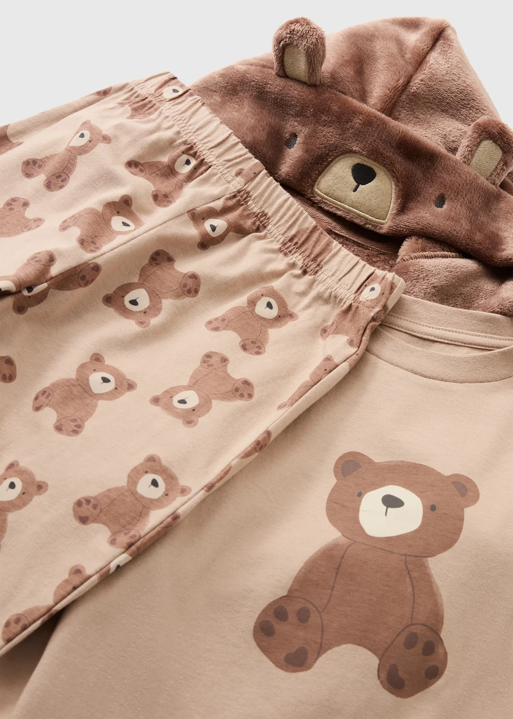 3 Piece Kids Brown Patch Bear Pyjamas & Dressing Gown Set (1-7yrs) - 1-1.5 Yrs Image 2