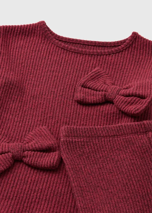 Girls Burgundy Bow Knit Co-ord Set - 1-1.5 Yrs Image 2