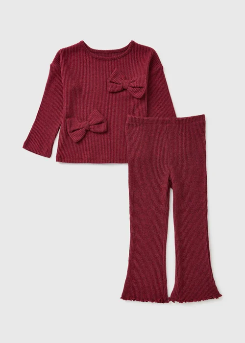 Girls Burgundy Bow Knit Co-ord Set - 1-1.5 Yrs Image 1