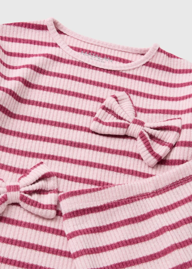 Girls Pink Stripe Bow Applique Top & Legging Set (1-8yrs)