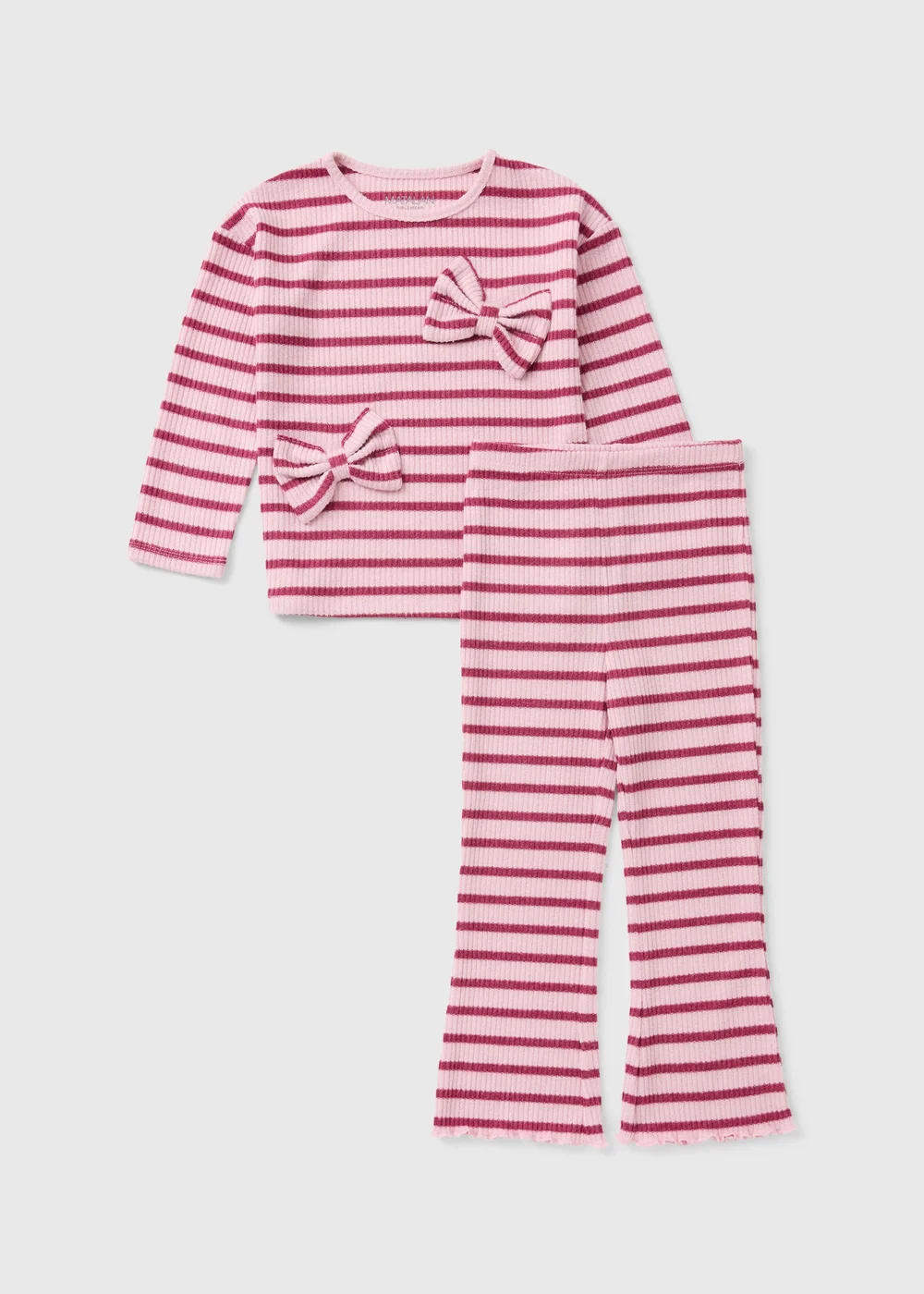 Girls Pink Stripe Bow Applique Top & Legging Set (1-8yrs) - 1-1.5 Yrs Image 1