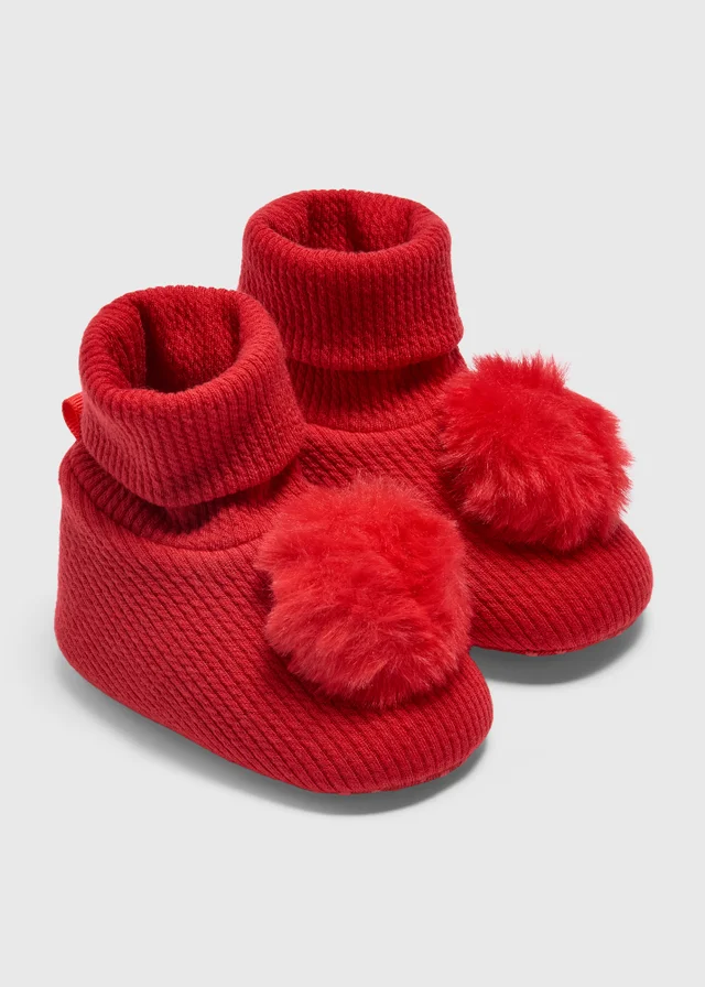 Baby Red Pom Pom Sock Boots (Newborn-18 Mnths)