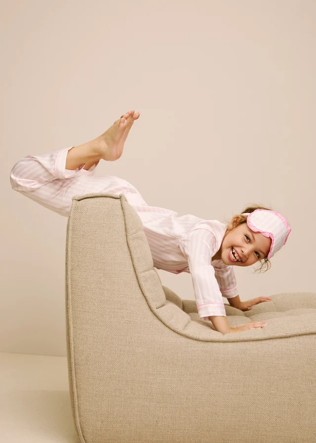 Girls Pink Satin Striped Pyjama Set (4-13yrs)