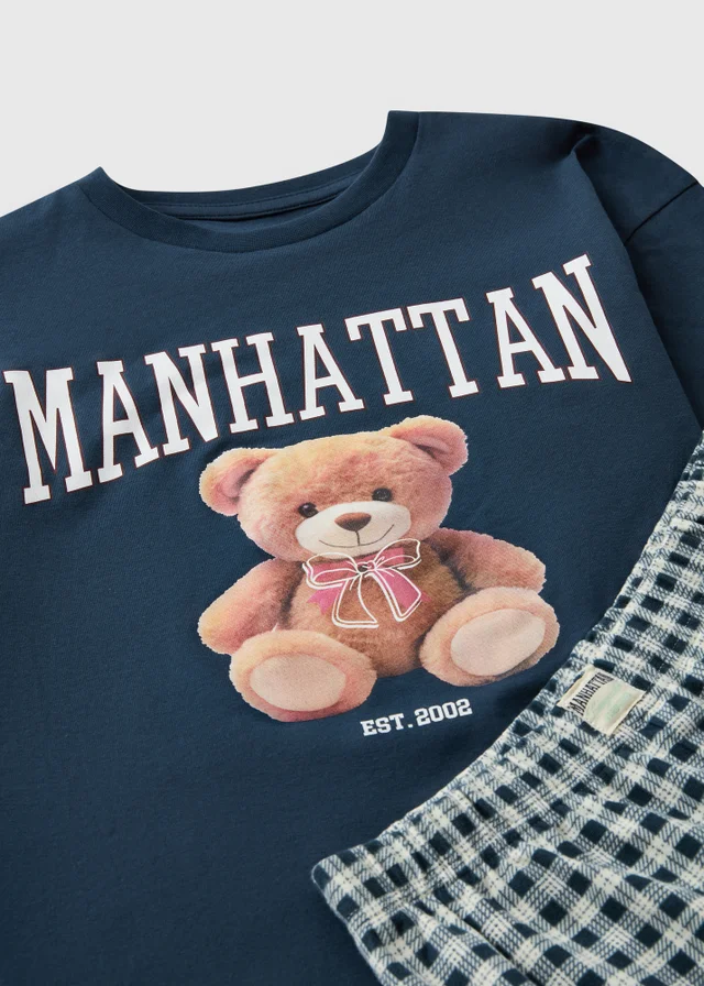 Girls Navy Check Bear Pyjamas (7-13 yrs)