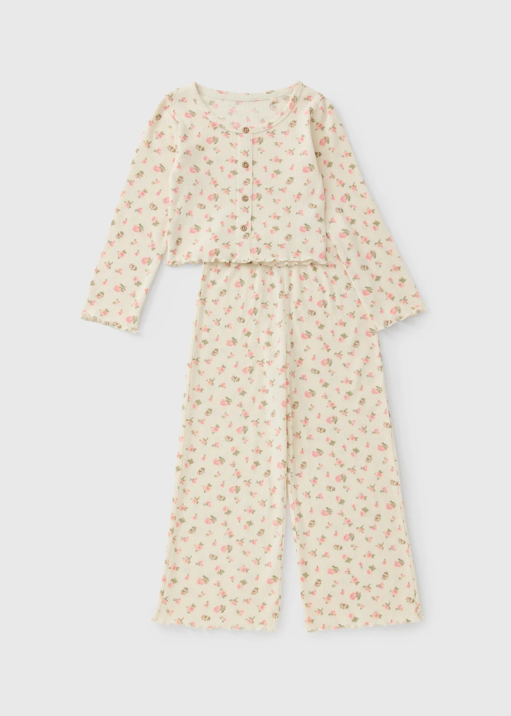 Girls Cream Floral Waffle Pyjama Set (7-13yrs) - 10 Yrs Image 1